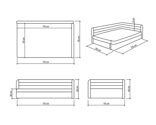 Szürke saroktámlás leesésgátlós gyermek franciaágy ágyneműtartóval vízlepergetős bútorszövetből